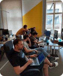 Team members coding together