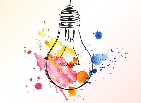 Graphic art of lightbulb with color splashed on it
