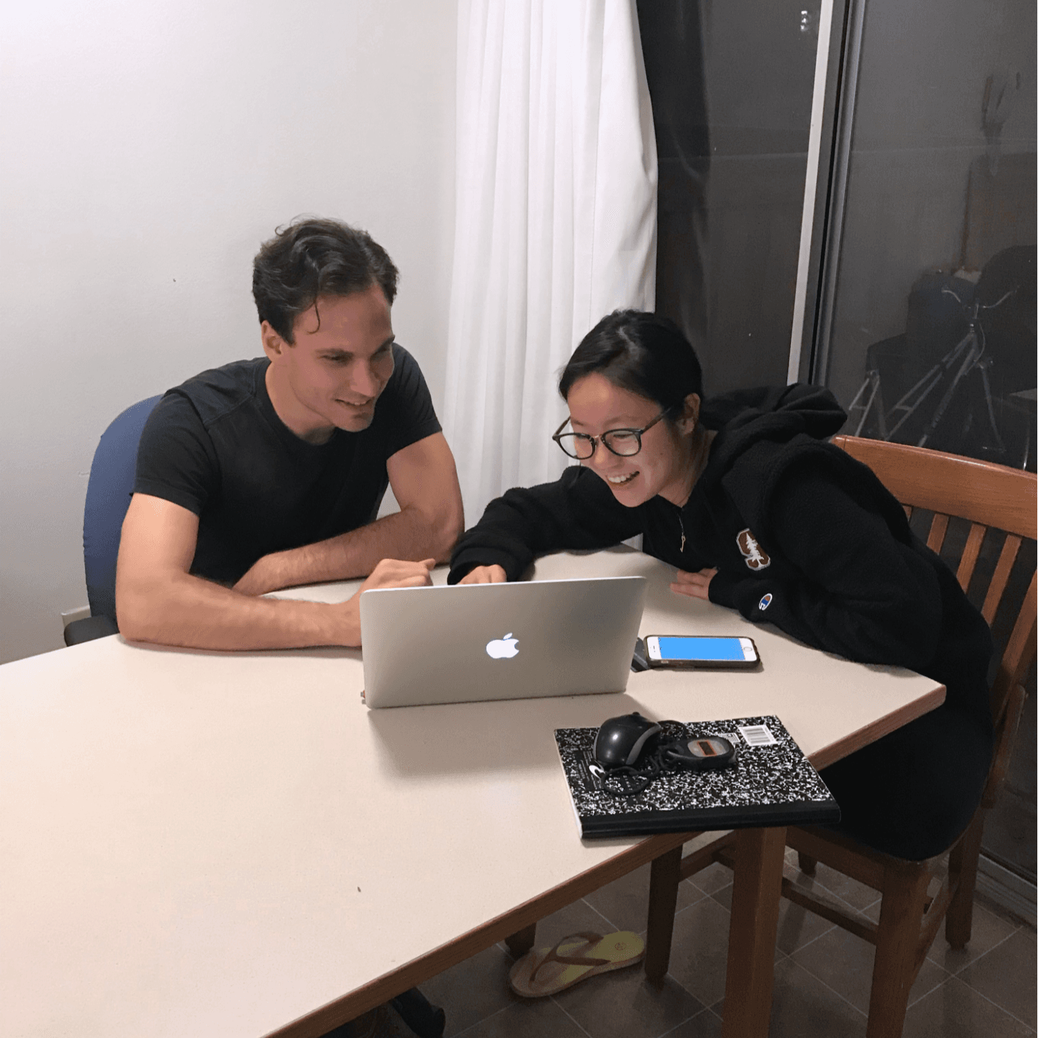 Janos and Jin working in their Stanford dorm kitchen in 2019.
