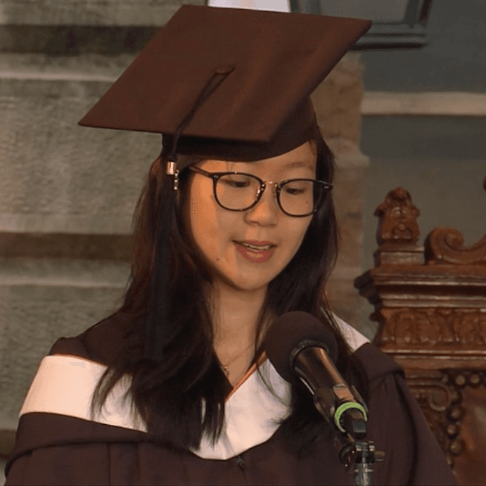 Jin delivering her valedictorian address at Princeton University