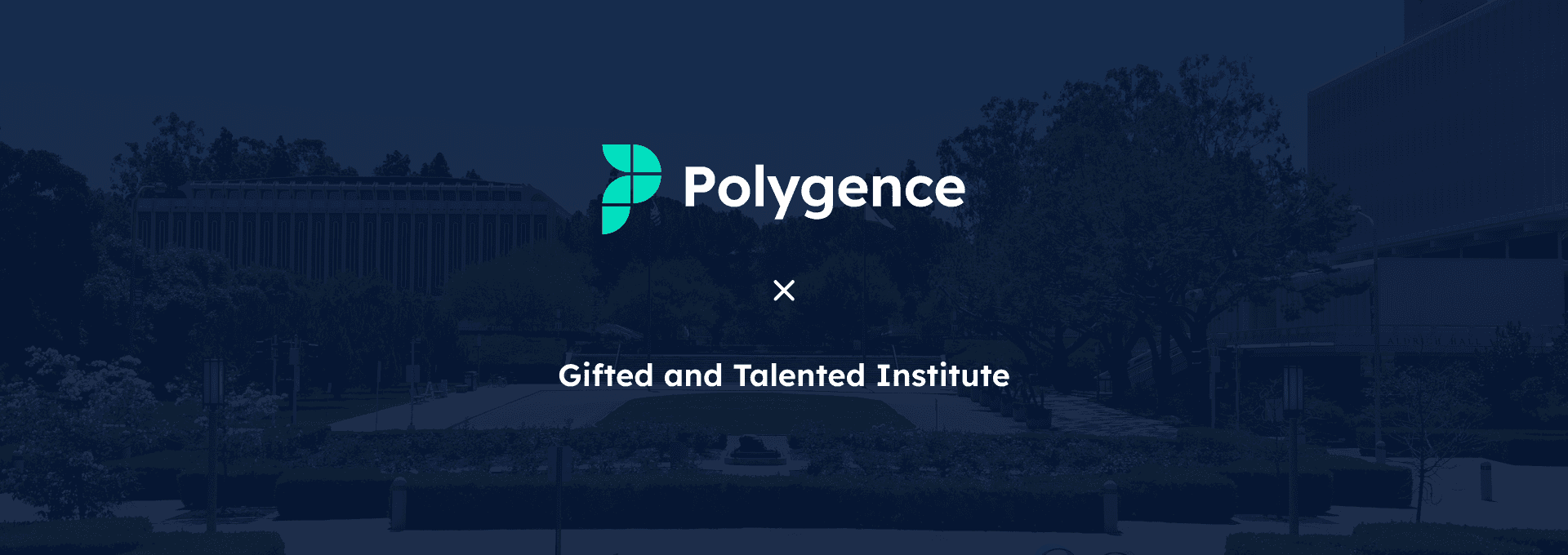 UCI campus with Polygence and GATI logos