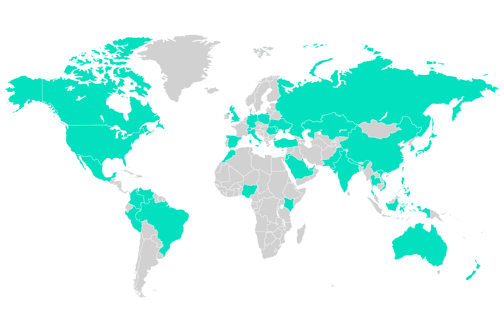 World map of countries from where Polygence has students